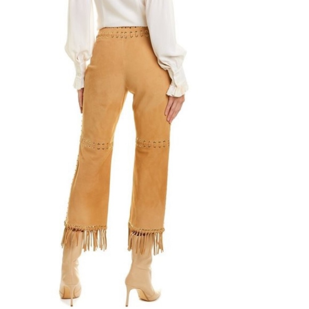 Nwot Michael Kors Collection Lamb Leather boho Fringe Whipstitched Pants - Picture 5 of 16